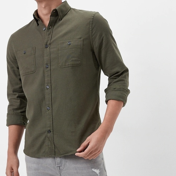 Express Other - Express solid shirt flannel shirt jacket S NWT olive green